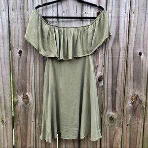 OFF THE SHOULDER OLIVE DRESS